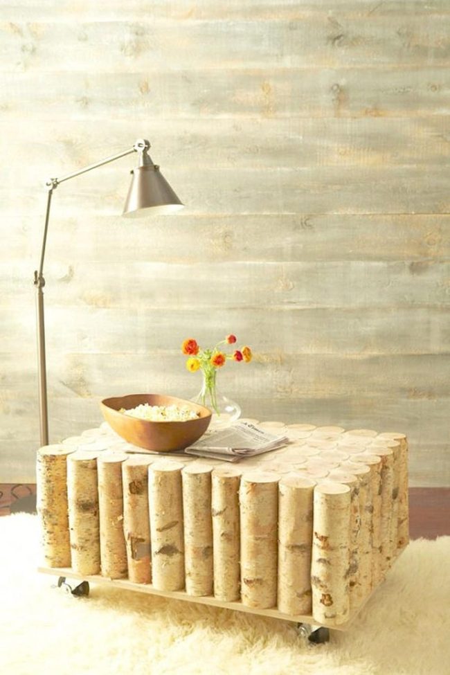 Yellow Blooms Over Stacked Logs