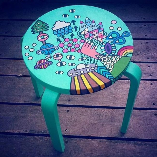 Turquoise Doodle Stool