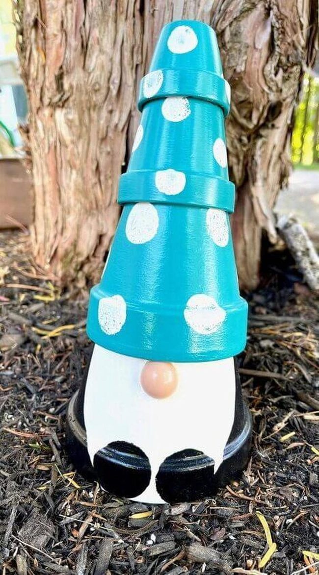 Teal Polka Dot Garden Gnome