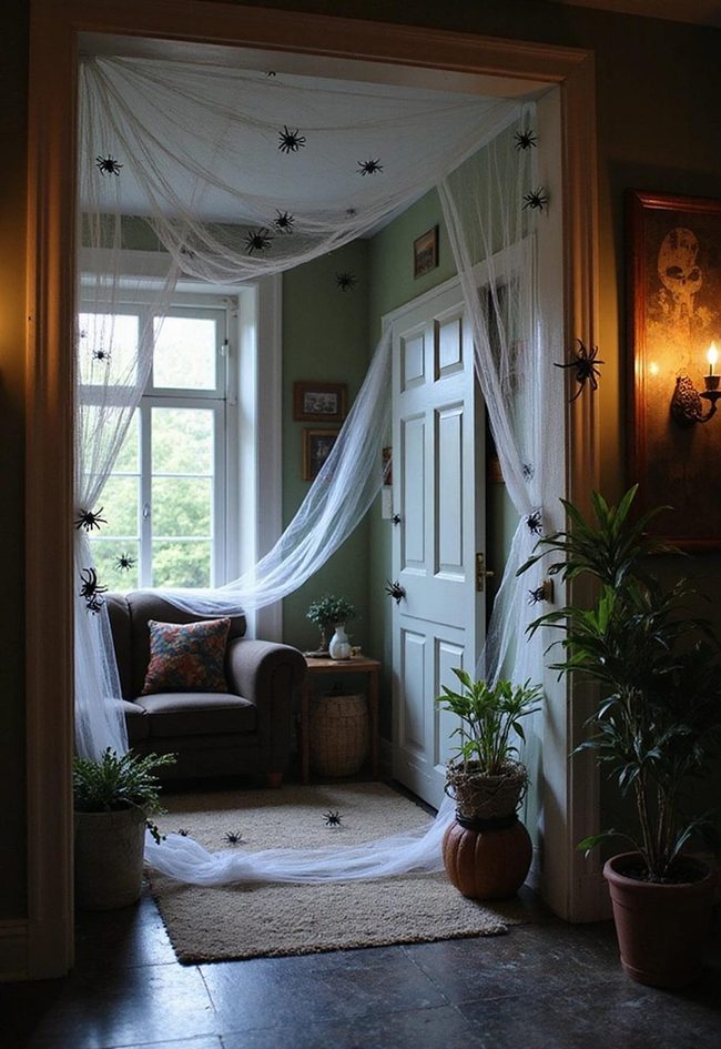 White Synthetic Spider Web Decoration