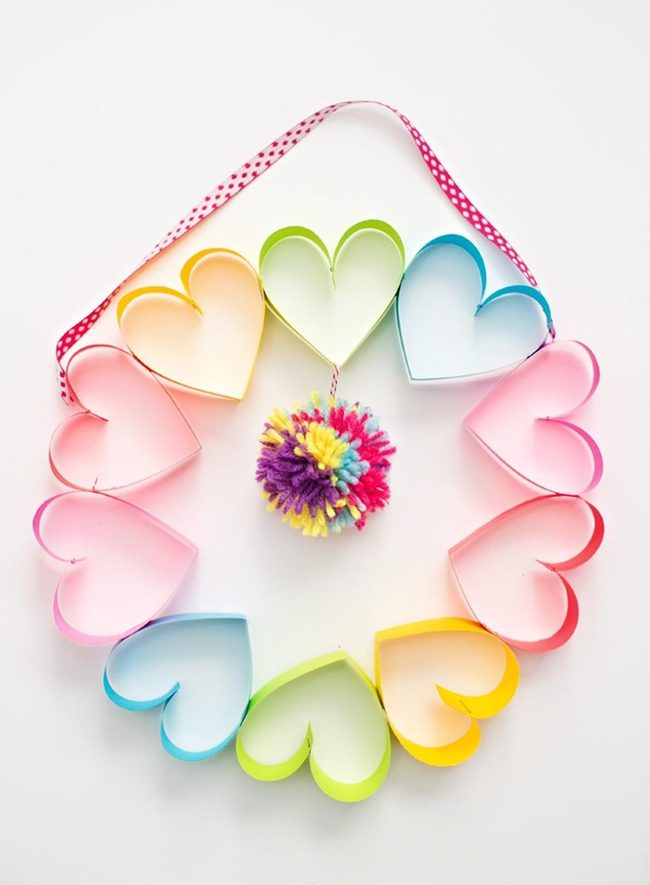 Multicolor Paper Hearts With Pom-Pom