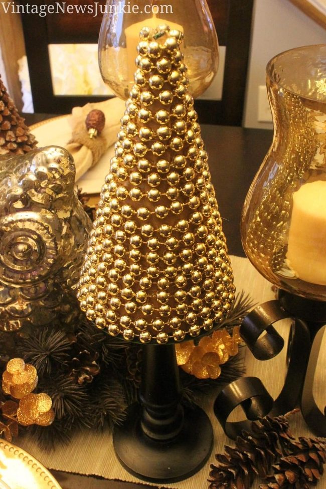 Gold Beaded Pedestal Trees