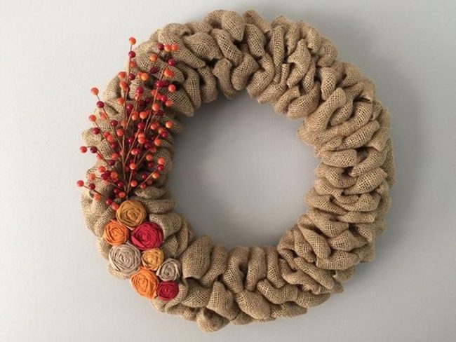 Burlap Harvest Rosette Wreath