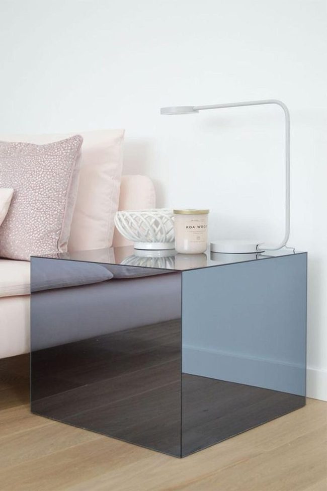 Glass Cube Tables Pink Cushions