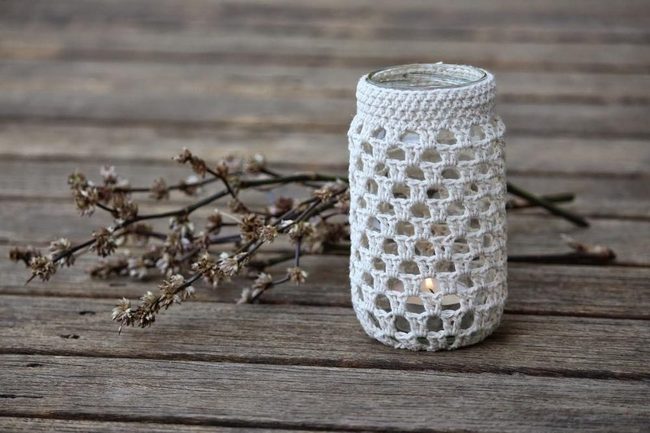 Cream Yarn Wrapped Candlelight