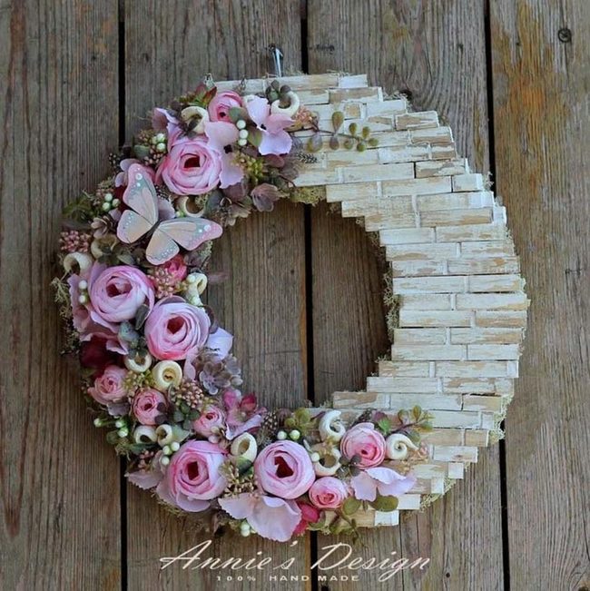 White Brick Clothespin Flower Wreath