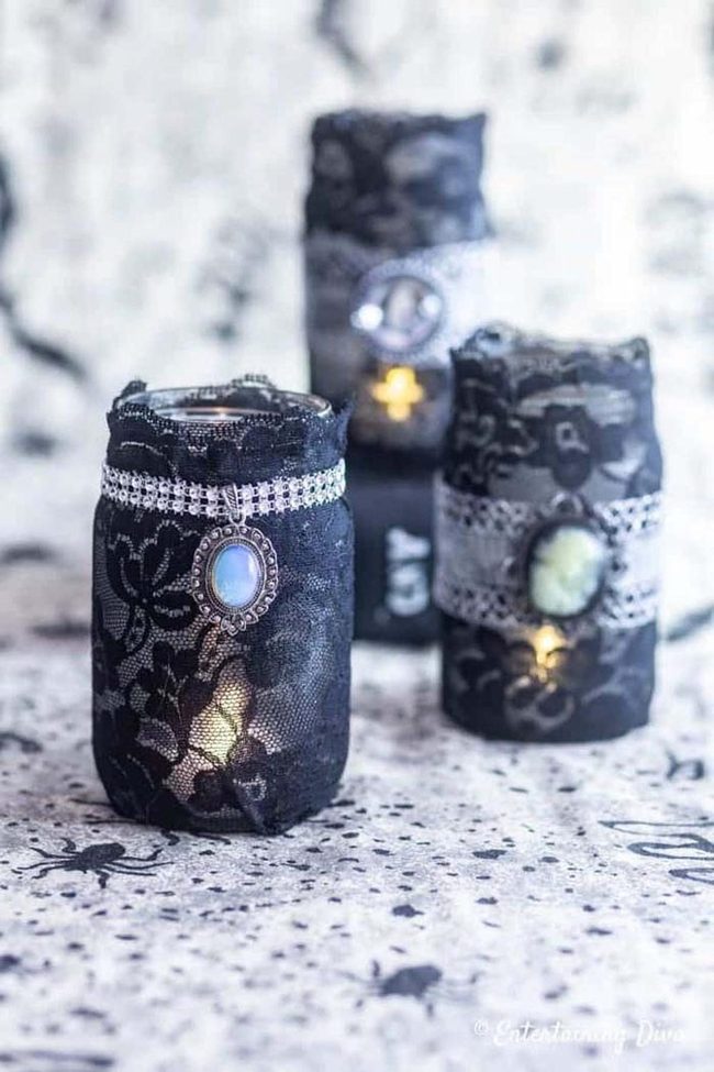 Black Lace Mason Jar Elegance
