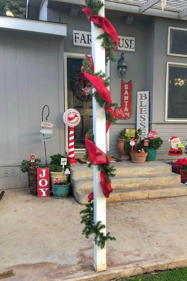 Red Ribbon Porch Greenery