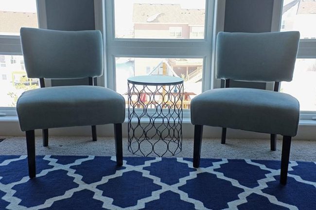 Light Blue Chairs, Geometric Rugs