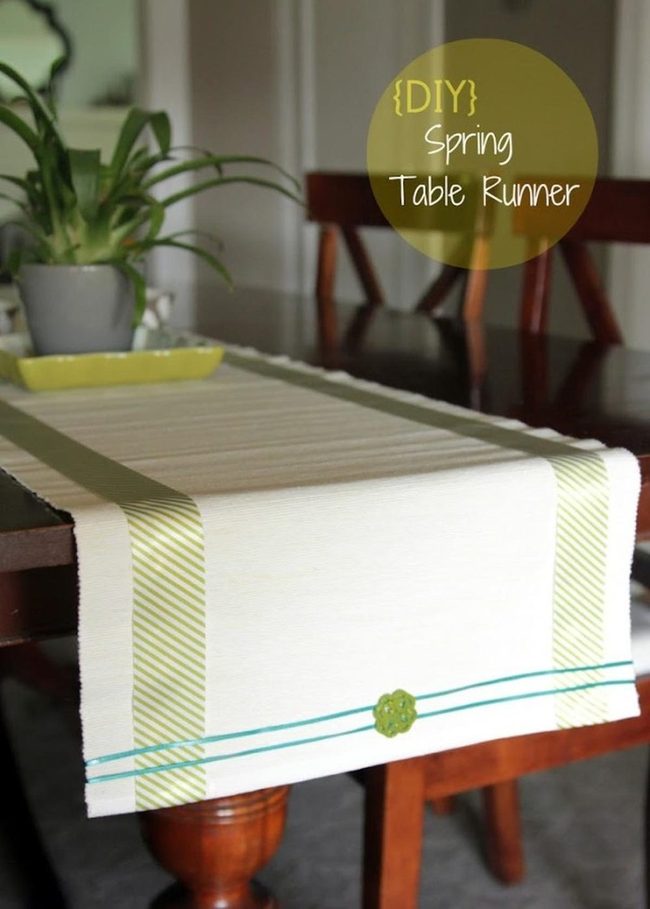 Green Striped Linen On Dark Wood