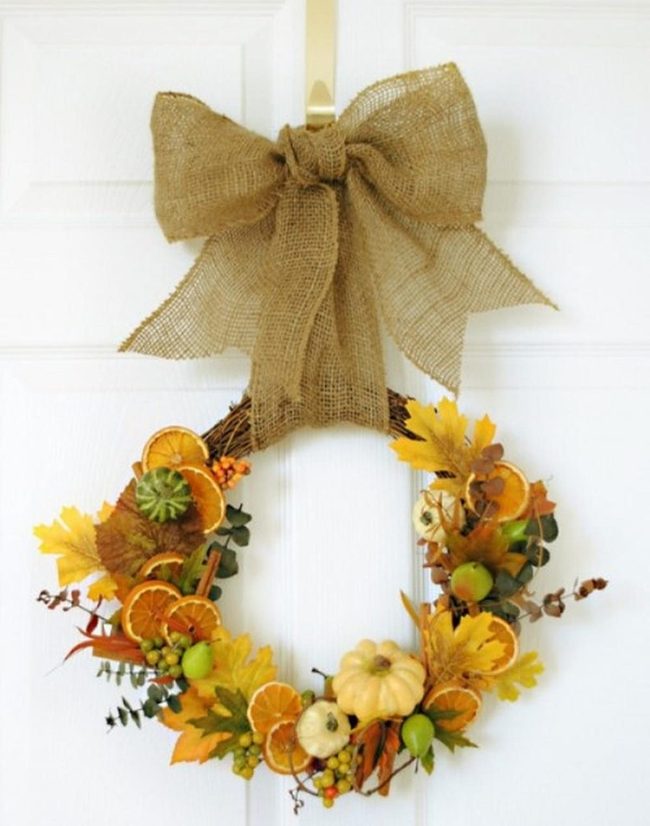 Autumn Orange Harvest Door Wreath