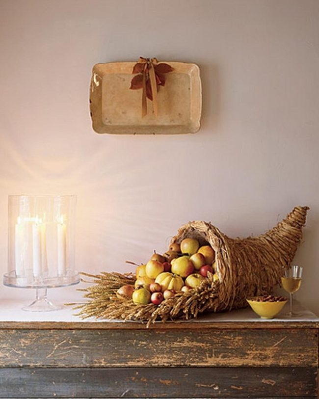 Woven Cornucopia With Autumn Harvest