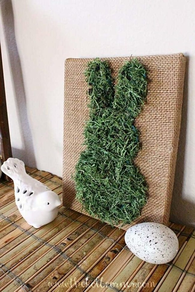 Burlap Bunny With Moss Details