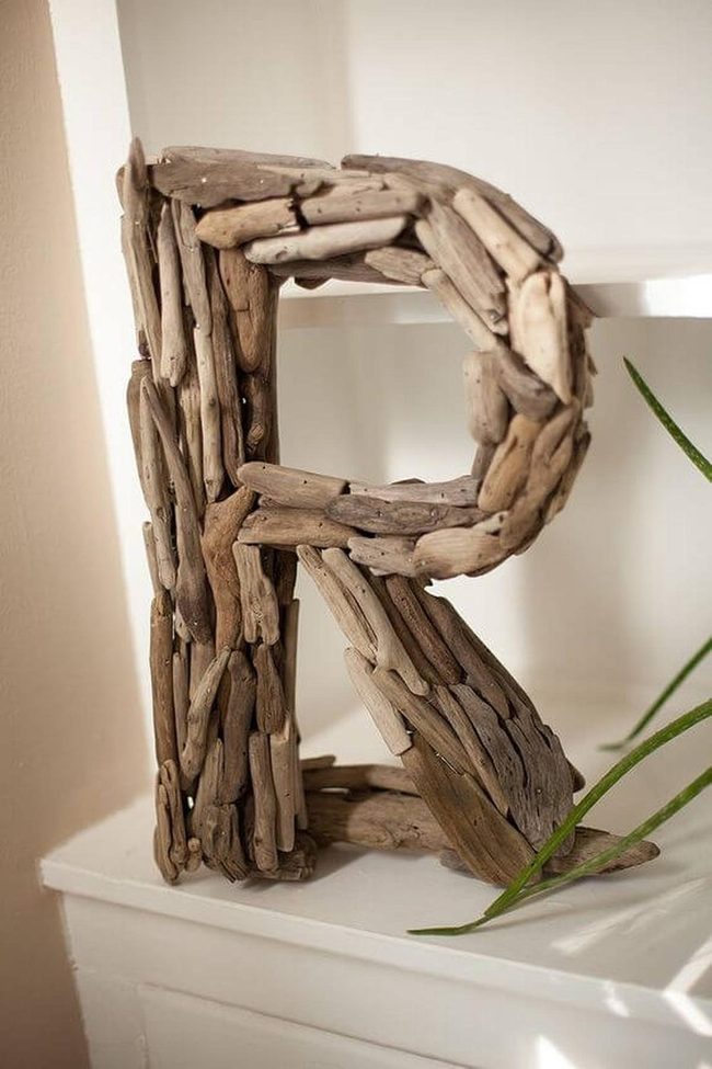Driftwood Letter R Natural Texture