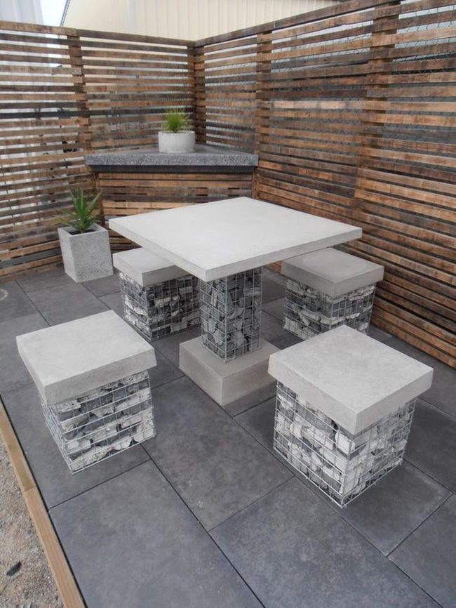 Stone-Caged Industrial Patio Corner