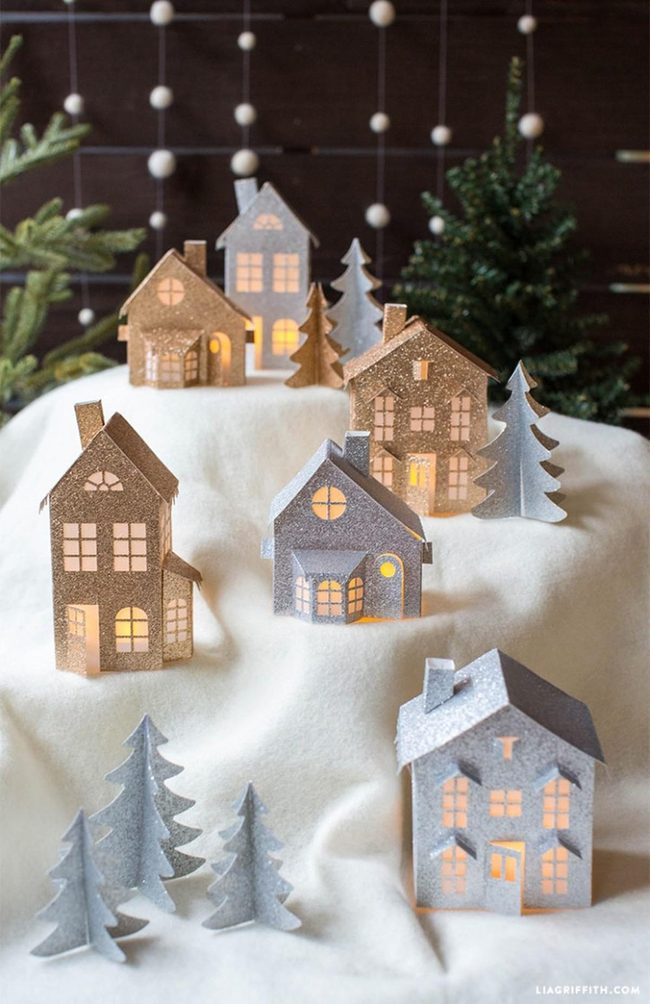 Snowy Paper Village With Glittering Lights