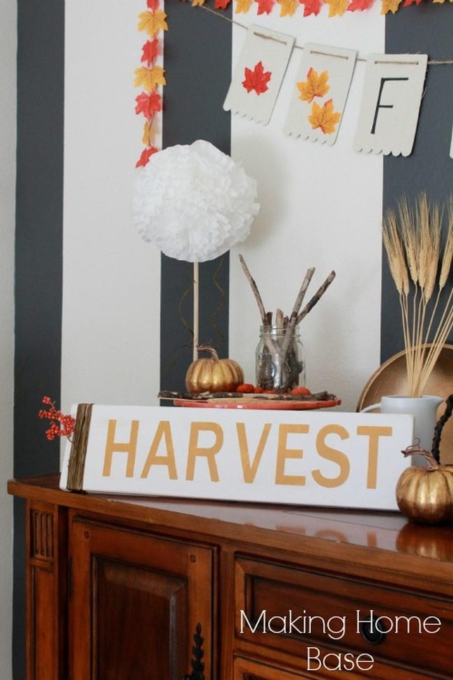 Golden Pumpkins On Striped Walls