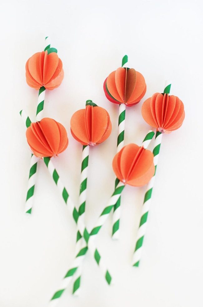 Orange Paper Pumpkins With Green Stems