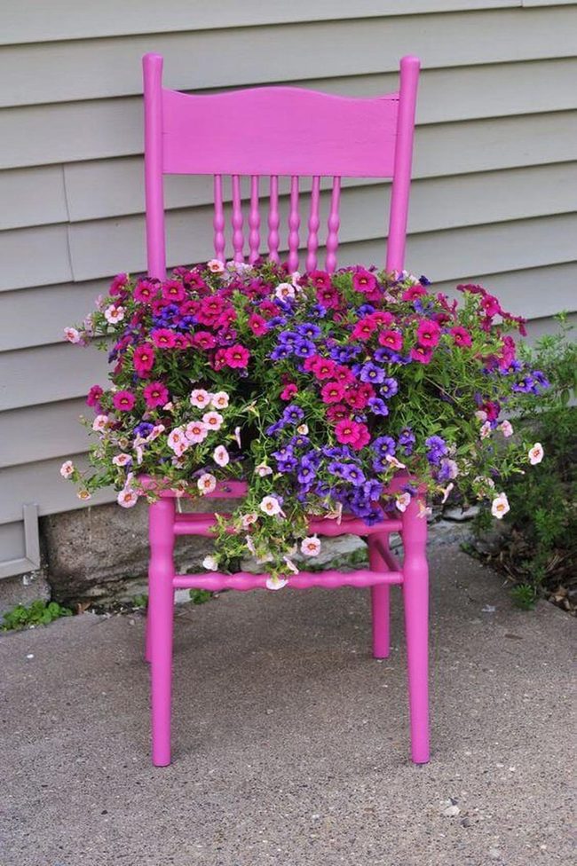 Pink Floral Chair Planter