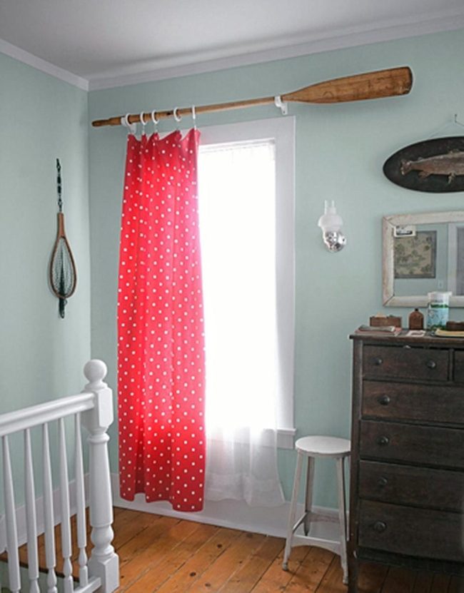 Red Polka Dot Curtains, Lakeside Bedroom