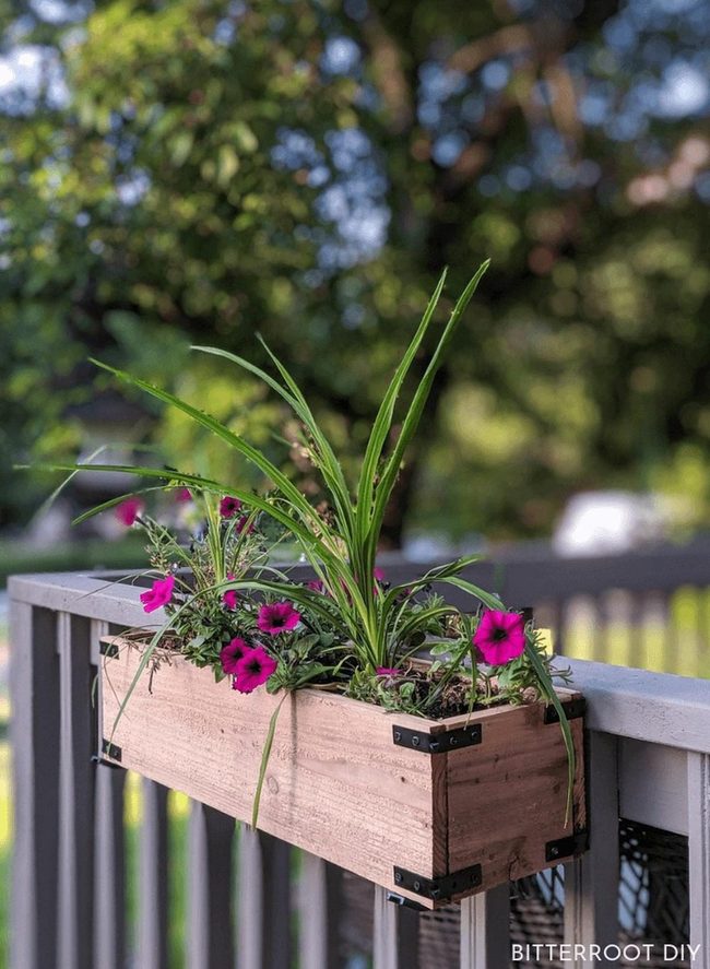 Cedar And Black Metal Planter