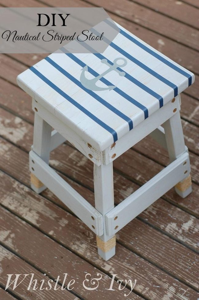 Blue Striped Anchor Stool