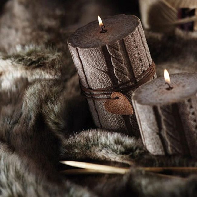 Knitted Candles, Heart Charm, Neutral Tones
