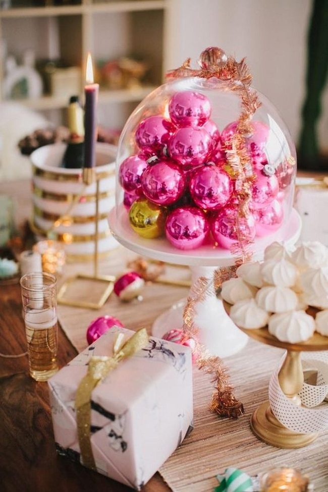 Pink Ornaments Gold Accents Display