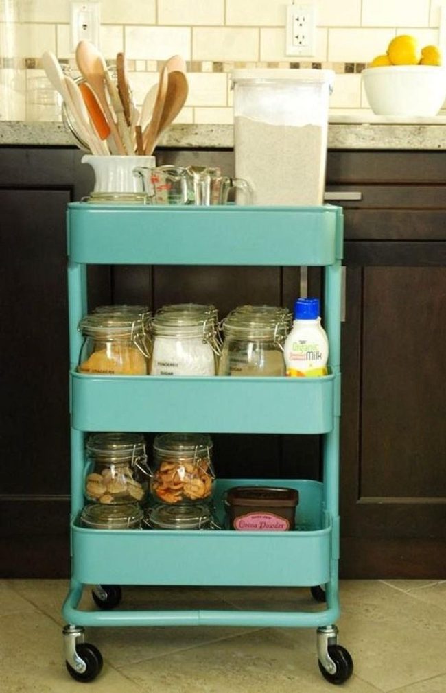Teal Baking Cart Kitchen Organization
