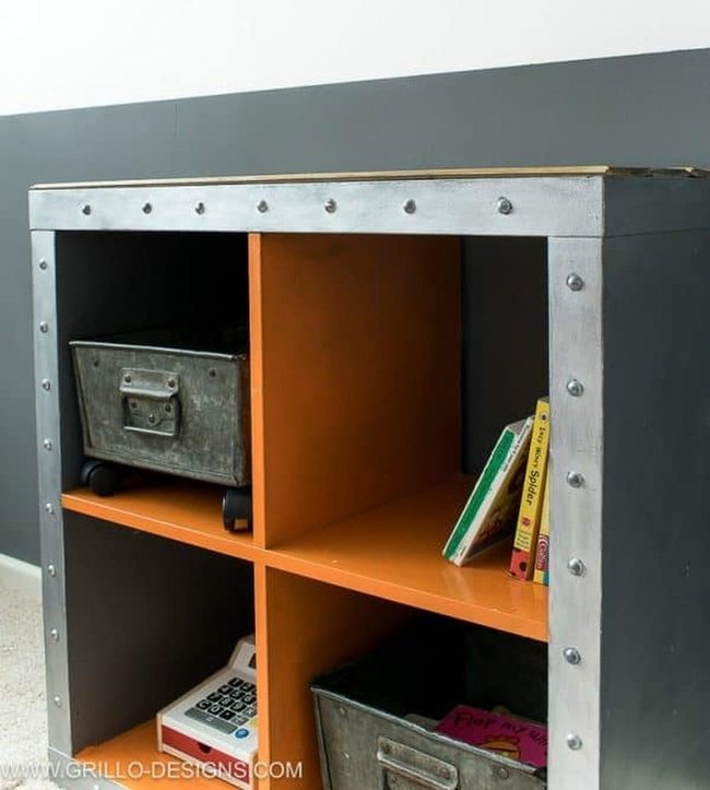 Grey Chrome Rivet Kallax Shelf