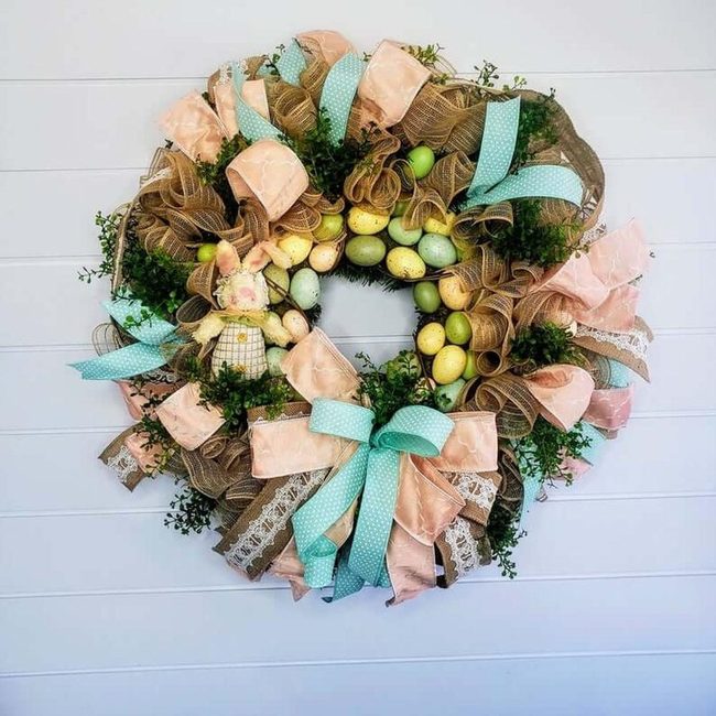 Colorful Ribbon Easter Bunny Wreath