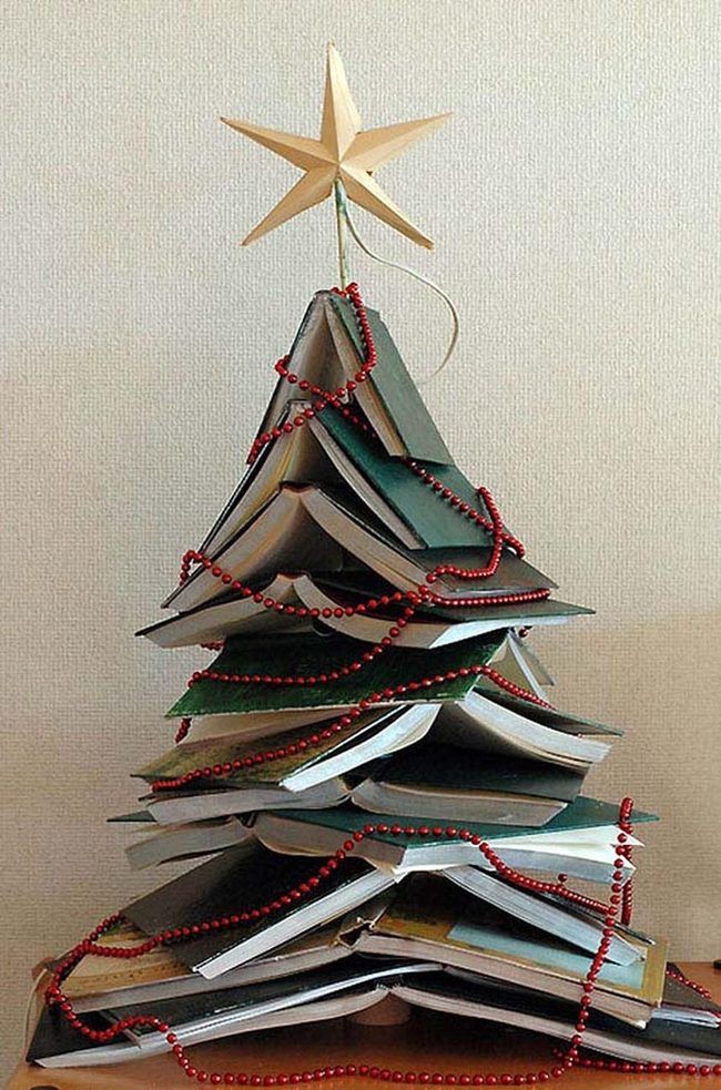 Stacked Books Tree With Garland