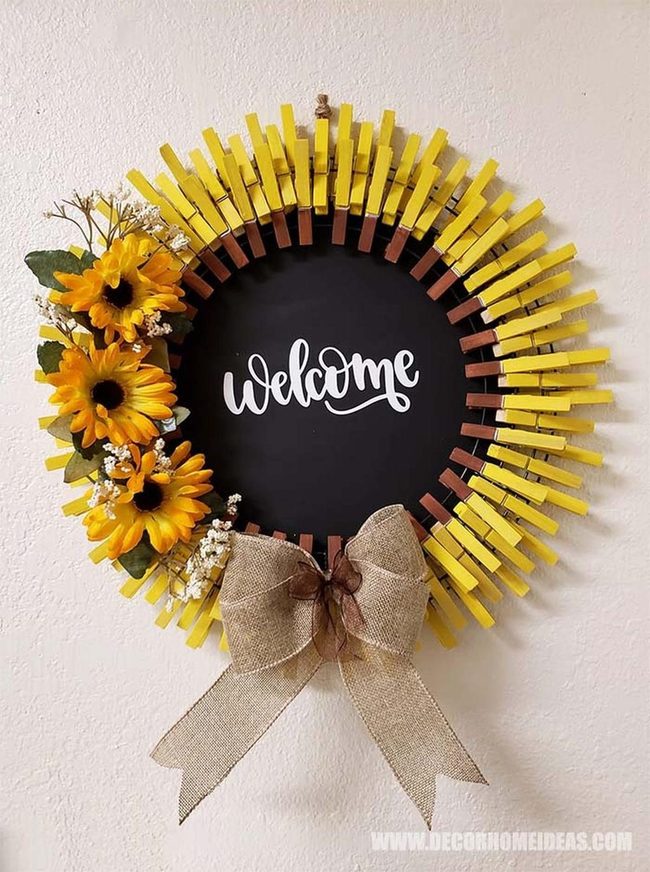 Painted Clothespin Sunflower Wreath