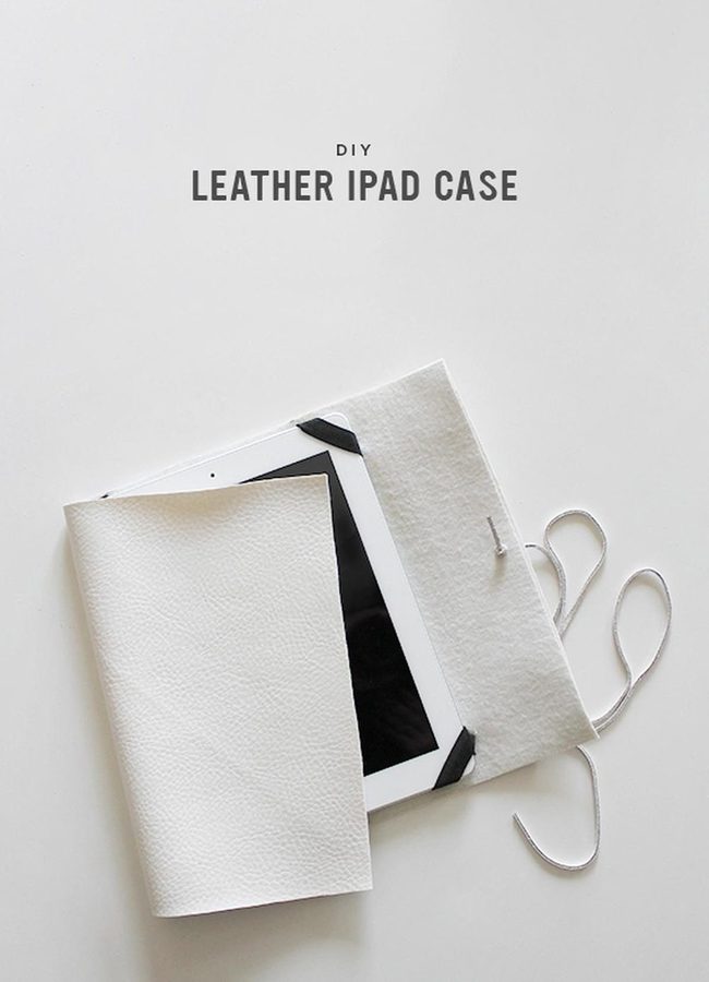 White Leather Ipad Case, Black Accents