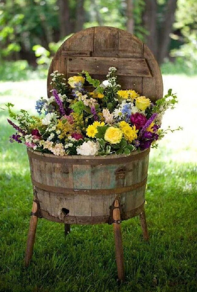 Weathered Wood Flower Barrel
