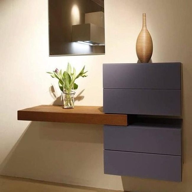 Green Leaves, Wooden Shelves, Blue Storage