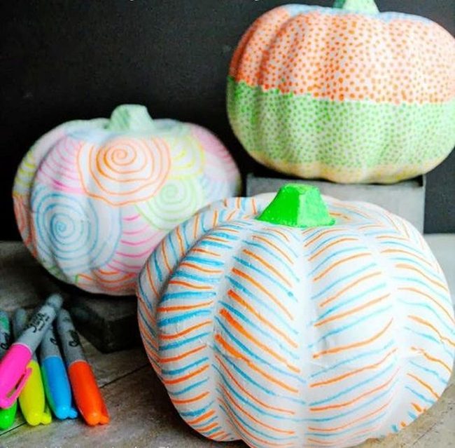 Orange Pumpkins, Painted Stripes