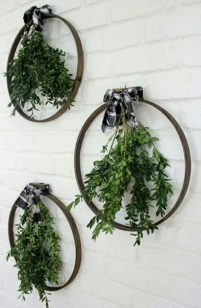 Green Leaves In Wooden Hoops