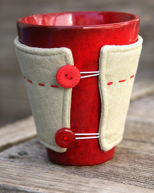 Red Fabric Cup With Wooden Base