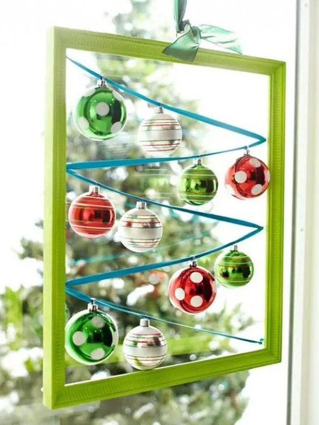 Framed Ornaments With Blue Ribbon