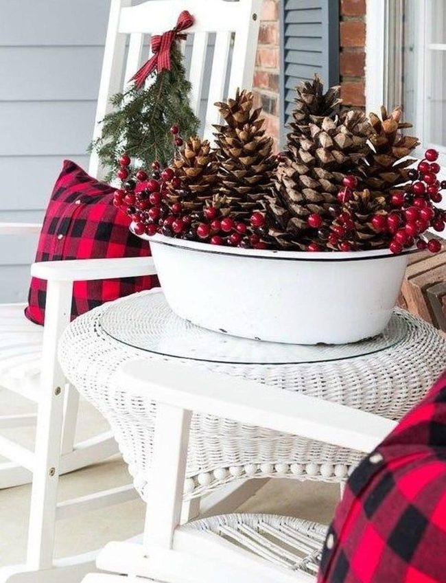 White Wicker Porch Red Accents