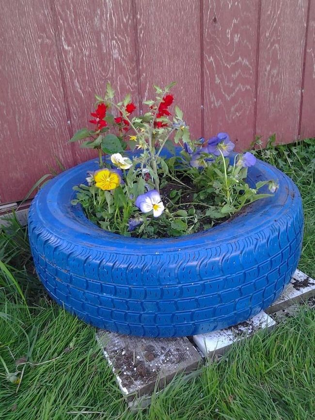 Colorful Recycled Tire Planters