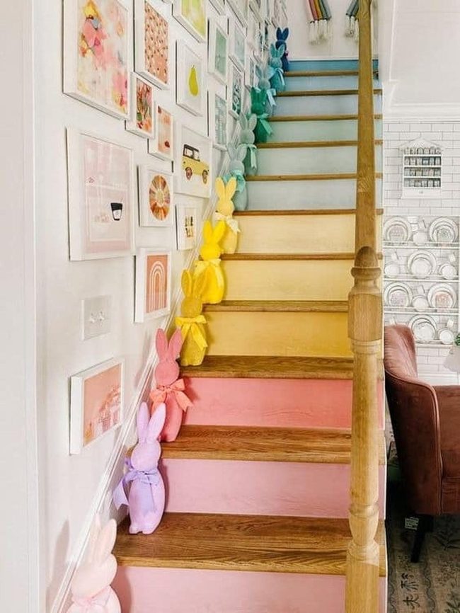 Fabric Bunnies Transform Staircase