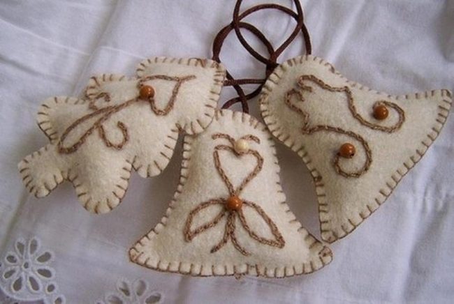 Cream Felt Bells With Stitched Details