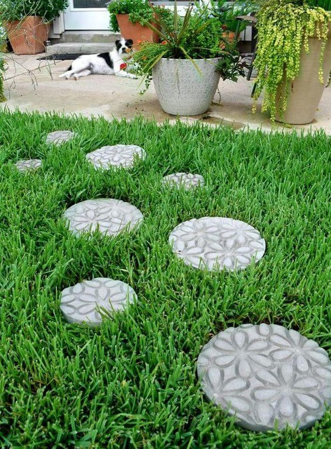 Floral Stepping Stones Through Grass