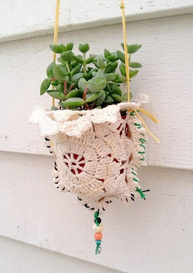 Cream Crochet Succulent Hangers