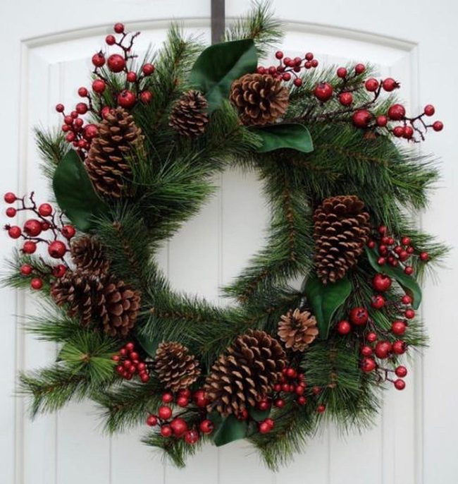 Red Holly Pinecone Welcome
