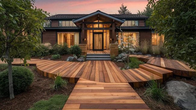 Curved Walnut Yard Path Flow