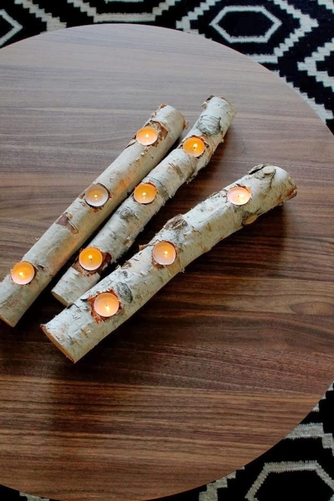 White Birch Log Candleholders