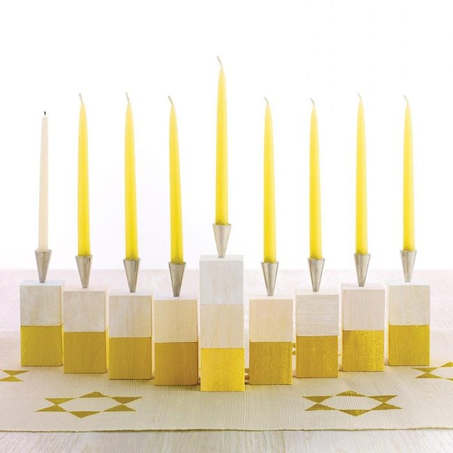 Yellow Wood Geometric Candle Holders